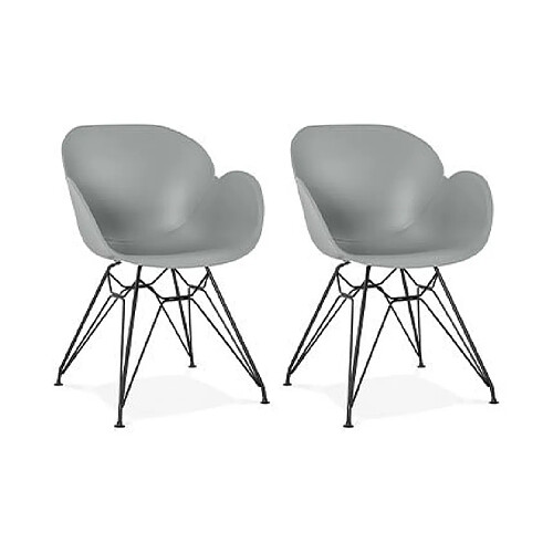 Mes Lot de 2 fauteuils design gris piétement métal noir- UMILA