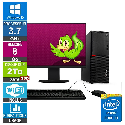 Lenovo M710T i3-6100 3.70GHz 8Go/2To SSD Wifi W10 + Ecran 27 · Reconditionné