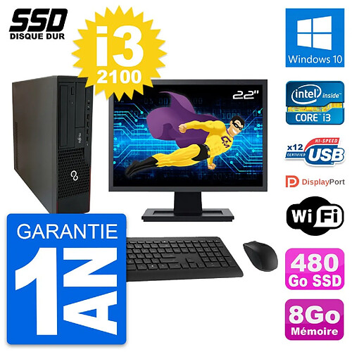 PC Fujitsu E910 DT Ecran 22" Intel i3-2100 RAM 8Go SSD 480Go Windows 10 Wifi · Occasion