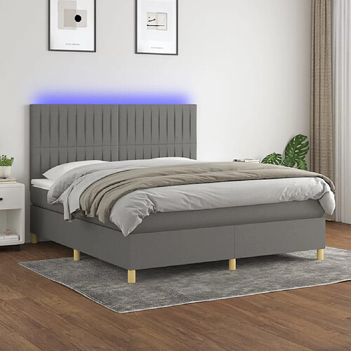 vidaXL Sommier à lattes de lit et matelas et LED Gris foncé 160x200 cm