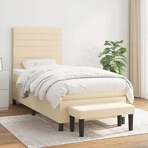 vidaXL Sommier à lattes de lit avec matelas Crème 100x200 cm Tissu