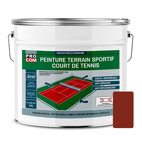 PRO COM Peinture tennis, peinture terrain de sport, rénovation et protection de terrain sportif PROCOM-10 litres-Rouge tennis (RAL 040 30 40)