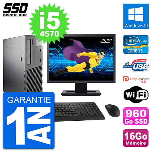 PC Lenovo M93p SFF Ecran 22" Intel i5-4570 RAM 16Go SSD 960Go Windows 10 Wifi · Occasion