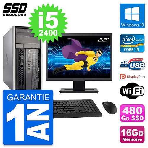 PC Tour HP 6300 CMT Ecran 22" Intel i5-2400 RAM 16Go SSD 480Go Windows 10 Wifi · Occasion