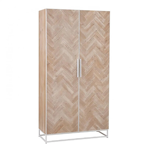 Inside 75 Armoire MOUNIE 2 portes Motifs chevron naturel clair / Pieds métal blanc