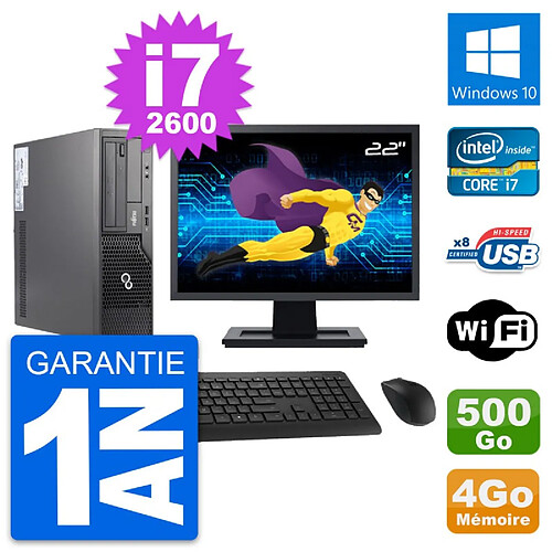 PC Fujitsu E500 DT Ecran 22" Intel i7-2600 RAM 4Go Disque 500Go Windows 10 Wifi · Occasion