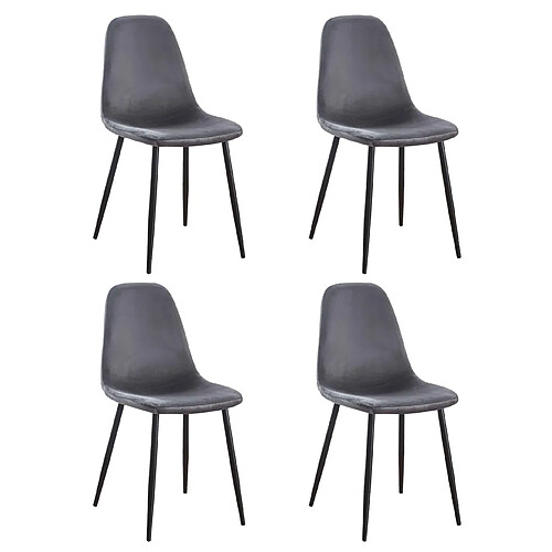 Hooma Lot de 4 chaises scandinaves confortables en velours et métal - Gris