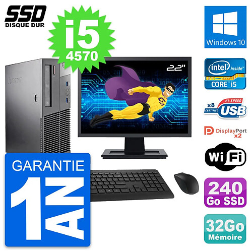 PC Lenovo M93p SFF Ecran 22" Intel i5-4570 RAM 32Go SSD 240Go Windows 10 Wifi · Occasion