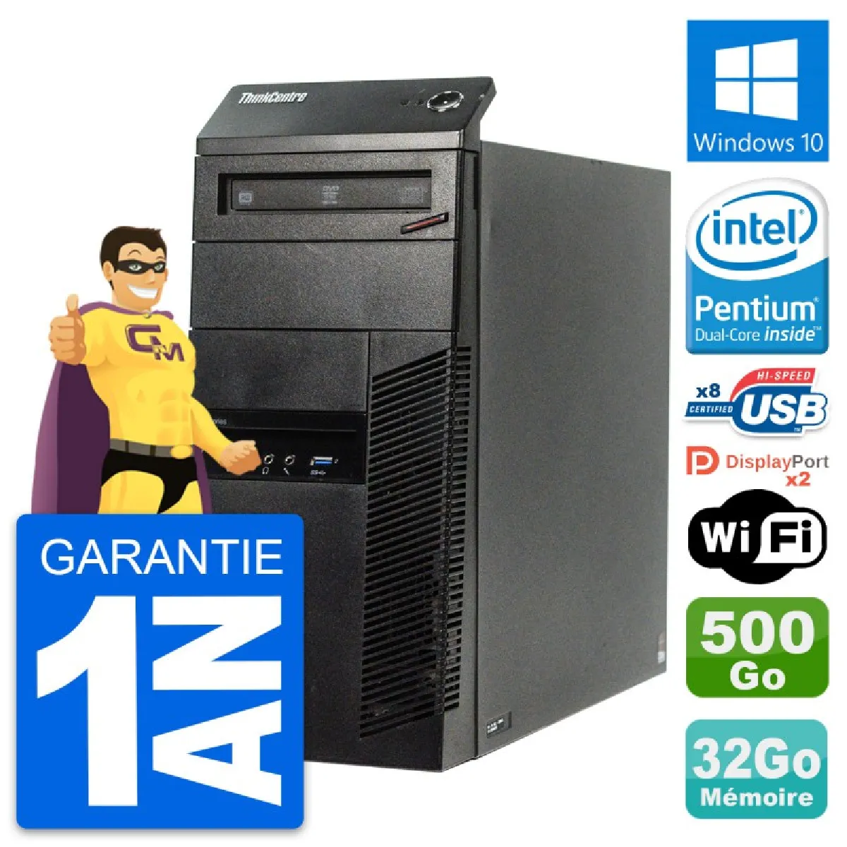 PC Tour Lenovo ThinkCentre M83 Intel G3220 RAM 32Go Disque 500Go Windows 10 Wifi · Occasion