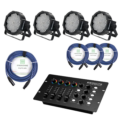 Showlite FLP-144 projecteur 4 x set, y compris le contrôleur DMX + câble