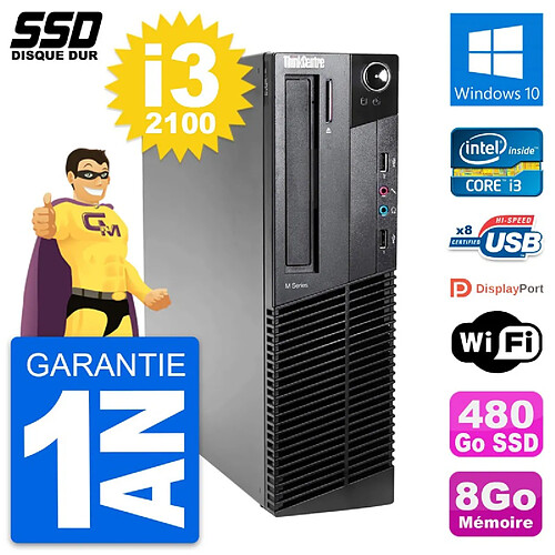 PC Lenovo ThinkCentre M82 SFF Intel i3-2100 RAM 8Go SSD 480Go Windows 10 Wifi · Occasion