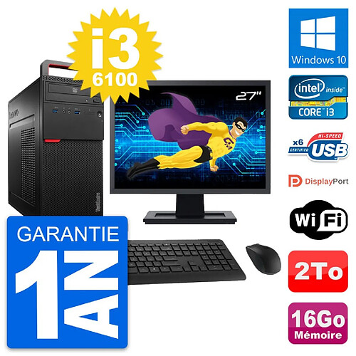 PC Tour Lenovo M700 Ecran 27" Intel i3-6100 RAM 16Go Disque 2To Windows 10 Wifi · Occasion