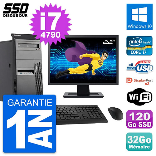 PC Tour Lenovo M83 Ecran 22" Intel i7-4790 RAM 32Go SSD 120Go Windows 10 Wifi · Occasion