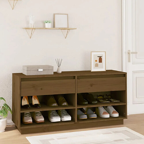 vidaXL Armoire à chaussures Marron miel 110x34x52cm Bois de pin massif