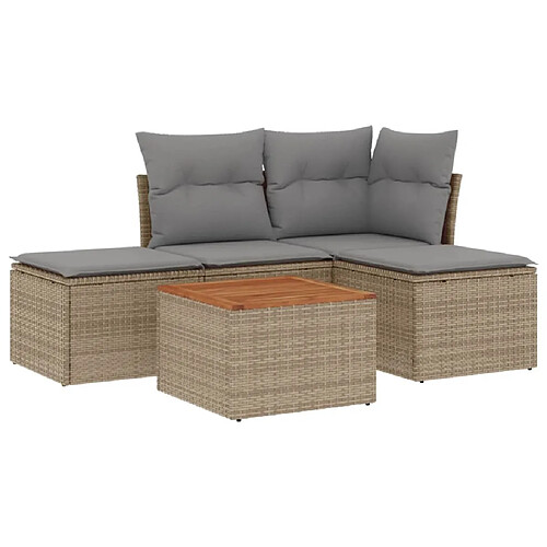 Maison Chic Salon de jardin avec coussins 5 pcs | Ensemble de Table et chaises | Mobilier d'Extérieur beige résine tressée -GKD77667