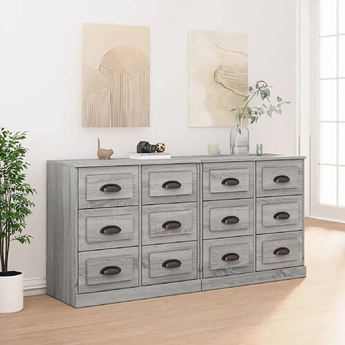 Maison Chic Ensemble de 2 Buffets,commode,console pour rangement sonoma gris bois d'ingénierie -MN83823