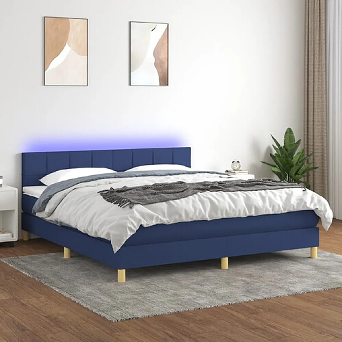 Sommier à lattes LED,Cadre à lattes de lit avec matelas pour Adulte Bleu 180x200 cm Tissu -MN34077