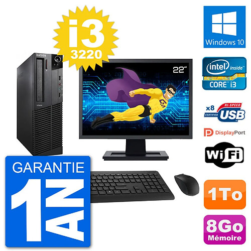 PC Lenovo M92p SFF Ecran 22" Intel i3-3220 RAM 8Go Disque 1To Windows 10 Wifi · Occasion