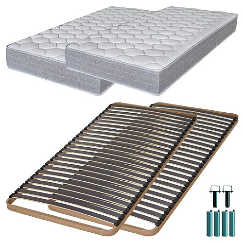 Ebac Matelas mousse + Sommier métal C224 2x90x190 Madere - Hauteur 24 cm - Soutien ferme