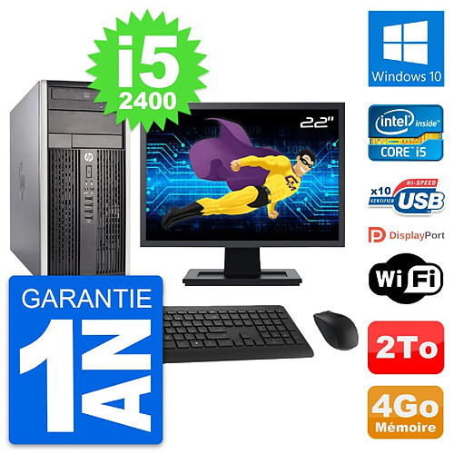 PC Tour HP Pro 6300 CMT Ecran 22" i5-2400 RAM 4Go Disque Dur 2To Windows 10 Wifi · Occasion