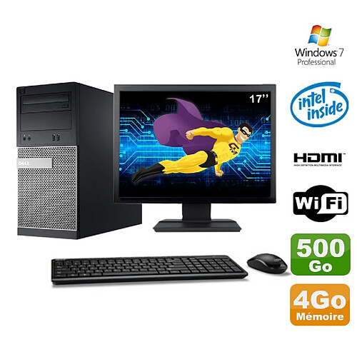 Lot PC Tour DELL 3010 MT G2020 Graveur 4Go 500Go HDMI Wifi W7 + Ecran 17" · Occasion