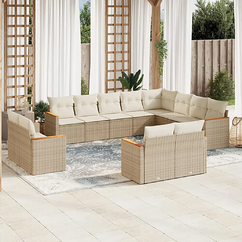 vidaXL Salon de jardin avec coussins 12 pcs beige résine tressée