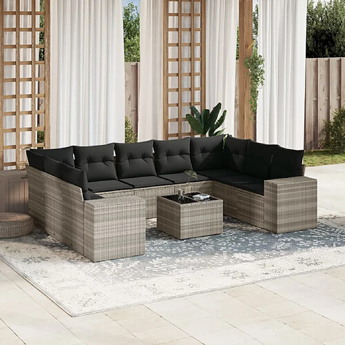 vidaXL Salon de jardin avec coussins 10 pcs gris clair résine tressée