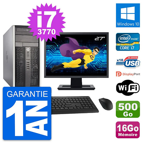 PC Tour HP Pro 6300 CMT Ecran 27" i7-3770 RAM 16Go Disque 500Go Windows 10 Wifi · Occasion