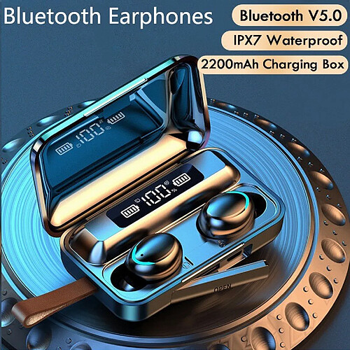 GUPBOO Casque stéréo TWS avec étui de chargement et prise en charge Bluetooth 5.0, 2200 mAh