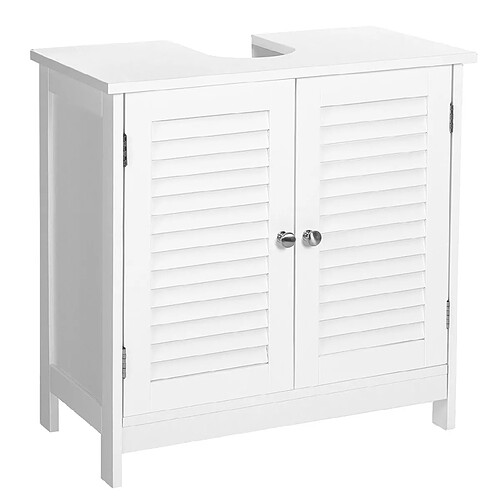 Helloshop26 Meuble sous lavabo meuble de salle de bain placard de rangement 60 x 30 x 60 cm avec 2 portes persiennes planche réglable poignées style nordique scandinave blanc mat 12_0002738