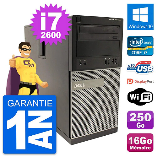 PC Tour Dell OptiPlex 790 MT Intel i7-2600 RAM 16Go Disque 250Go Windows 10 Wifi · Occasion