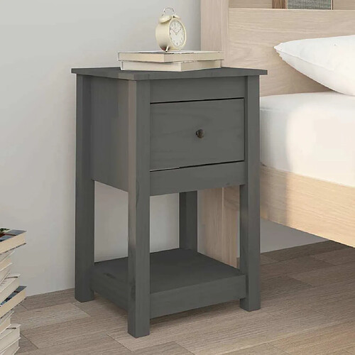 Maison Chic Table de chevet,Table de nuit,Table d'appoint pour salon Gris 40x35x61,5 cm Bois de pin massif -MN24771