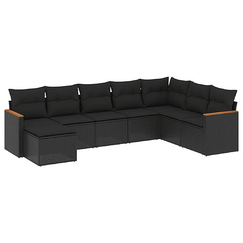 Maison Chic Ensemble Tables et chaises d'extérieur 8 pcs avec coussins,Salon de jardin noir résine tressée -GKD371548