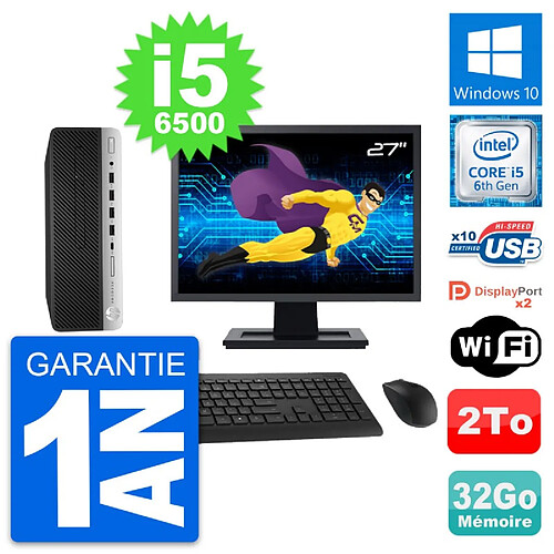 PC HP 600 G3 SFF Ecran 27" Intel i5-6500 RAM 32Go Disque Dur 2To Windows 10 Wifi · Occasion