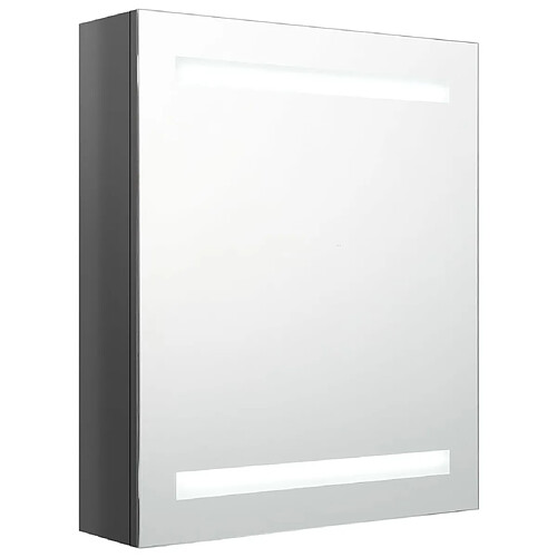 Maison Chic Armoire de salle de bain,Meuble de rangement,Meuble haut à miroir LED Gris brillant 50x14x60 cm -GKD528594