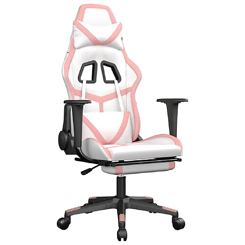 Maison Chic Chaise de jeu, Chaise gaming de massage avec repose-pied, Fauteuil gamer,Chaise de Bureau Blanc&Rose Similicuir -GKD96840