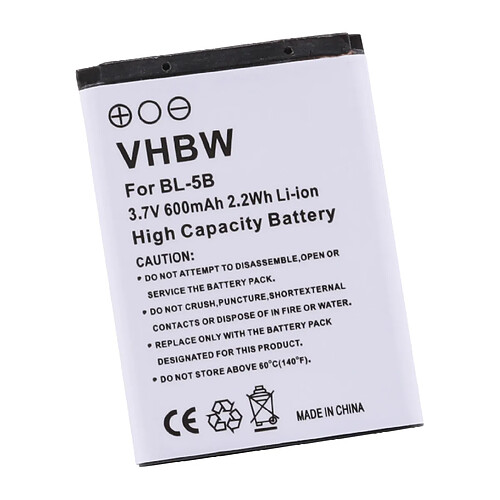 vhbw Li-Ion batterie 600mAh (3.7V) pour Smartphone, téléphone, portable TOPBLUE V2.0 blu comme Nokia BL-5B.