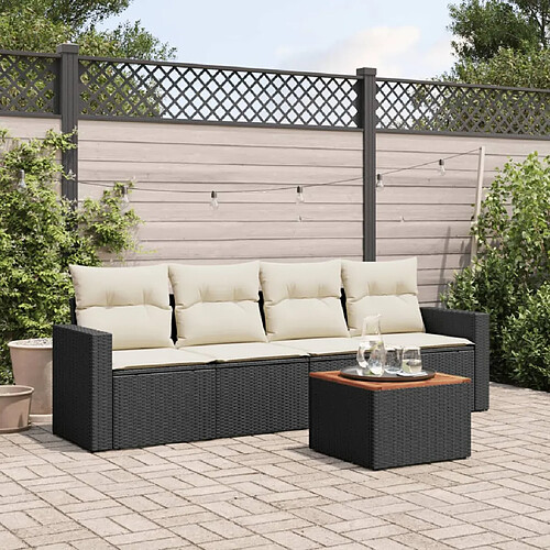 vidaXL Salon de jardin 5 pcs avec coussins noir résine tressée