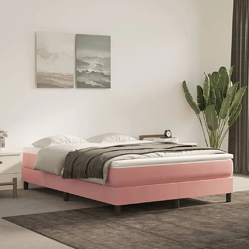 vidaXL Matelas de lit à ressorts ensachés rose 140x210x20 cm velours