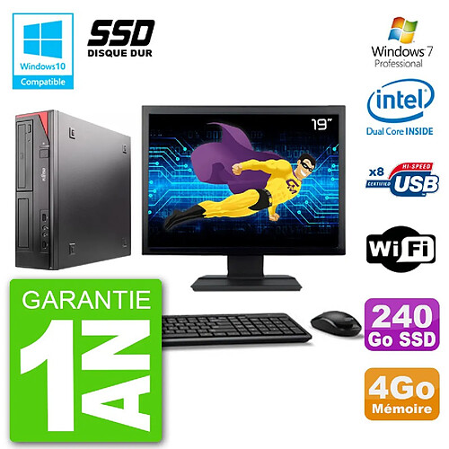 PC Fujitsu Esprimo E520 Ecran 19" G3220 RAM 4Go SSD 240Go Graveur DVD Wifi W7 · Occasion