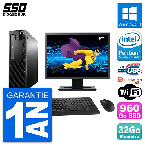 PC Lenovo M93p SFF Ecran 19" Intel G3220 RAM 32Go SSD 960Go Windows 10 Wifi · Occasion