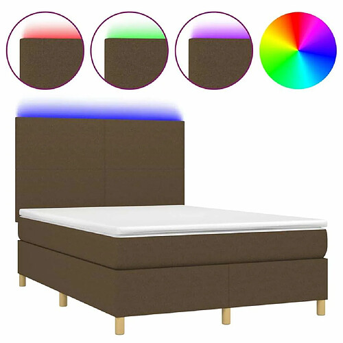 Maison Chic Lit adulte- Lit + matelas + LED,Sommier à lattes de lit matelas et LED Marron foncé 140x200 cm -GKD80916