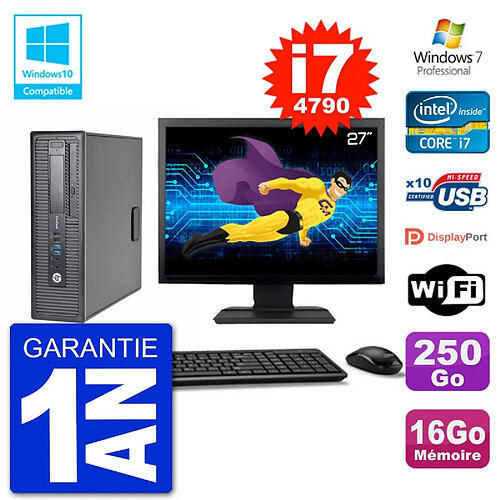 PC HP EliteDesk 800 G1 SFF Ecran 27" i7-4790 16Go 250Go Graveur DVD Wifi W7 · Occasion