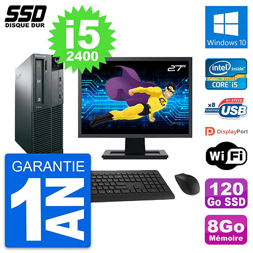 PC Lenovo M82 SFF Ecran 27" Intel Core i5-2400 RAM 8Go SSD 120Go Windows 10 Wifi · Occasion