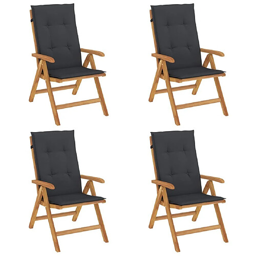 Maison Chic Lot de 4 Chaises de jardin inclinables,Fauteuil d'extérieur bois massif teck -MN39677