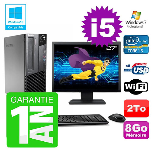 PC Lenovo M91p SFF Intel I5-2400 8Go Disque 2To Graveur Wifi W7 Ecran 27" · Occasion