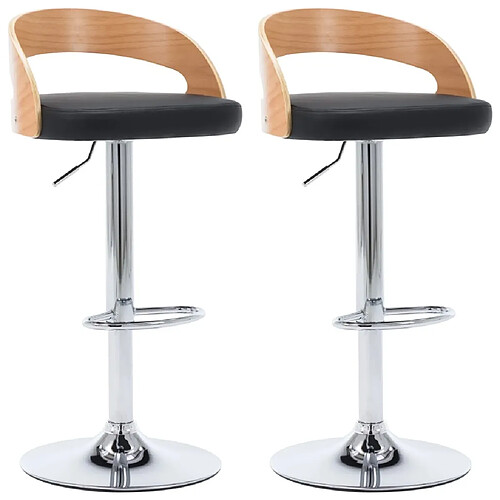 vidaXL Tabourets de bar lot de 2 noir similicuir et bois courbé