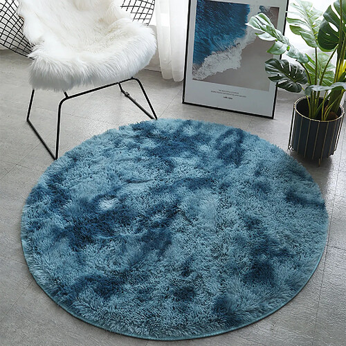 LUUCOZK Tapis à poils longs doux et moelleux pour chambre à coucher et salon - Bleu paon-1 mètre x 1 mètre rond