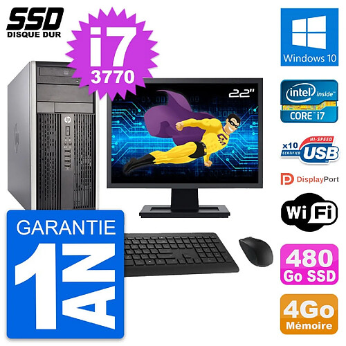 PC Tour HP 6300 CMT Ecran 22" Intel i7-3770 RAM 4Go SSD 480Go Windows 10 Wifi · Occasion