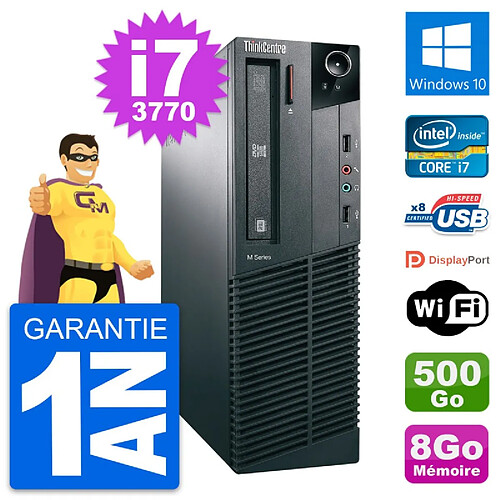 PC Lenovo ThinkCentre M82 SFF Intel i7-3770 RAM 8Go Disque 500Go Windows 10 Wifi · Occasion